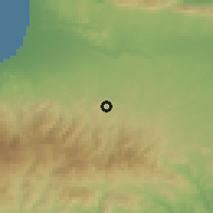 Shaded relief of the 55 km around Mitsero, drawn from the GMTED2010 grid