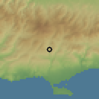 Shaded relief of the 55 km around Monagri, drawn from the GMTED2010 grid