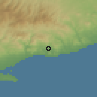 Shaded relief of the 55 km around Monagroulli, drawn from the GMTED2010 grid