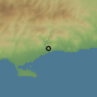 Shaded relief of the 55 km around Mouttagiaka, drawn from the GMTED2010 grid