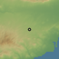 Shaded relief of the 55 km around Nisou, drawn from the GMTED2010 grid