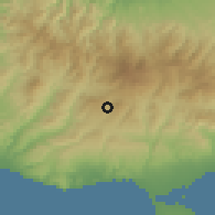 Shaded relief of the 55 km around Omodos, drawn from the GMTED2010 grid