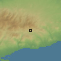 Shaded relief of the 55 km around Ora, drawn from the GMTED2010 grid