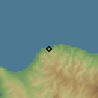 Shaded relief of the 55 km around Pachyammos, drawn from the GMTED2010 grid