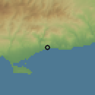 Shaded relief of the 55 km around Agios Tychon, drawn from the GMTED2010 grid