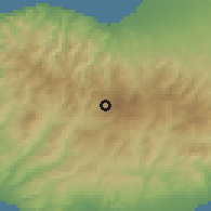 Shaded relief of the 55 km around Palaiomylos, drawn from the GMTED2010 grid