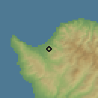 Shaded relief of the 55 km around Palathousa, drawn from the GMTED2010 grid