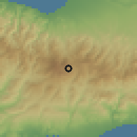Shaded relief of the 55 km around Pano Amiantos, drawn from the GMTED2010 grid