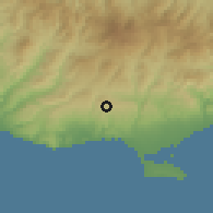 Shaded relief of the 55 km around Pano Kivides, drawn from the GMTED2010 grid