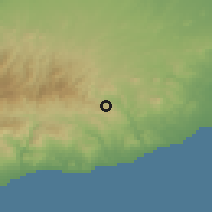 Shaded relief of the 55 km around Pano Lefkara, drawn from the GMTED2010 grid