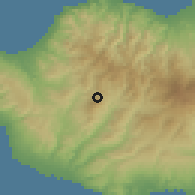 Shaded relief of the 55 km around Pano Panagia, drawn from the GMTED2010 grid