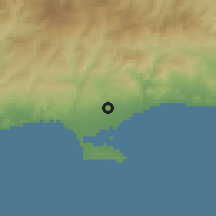 Shaded relief of the 55 km around Pano Polemidia, drawn from the GMTED2010 grid