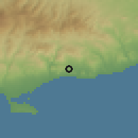 Shaded relief of the 55 km around Parekklisia, drawn from the GMTED2010 grid