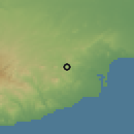 Shaded relief of the 55 km around Agia Anna, drawn from the GMTED2010 grid