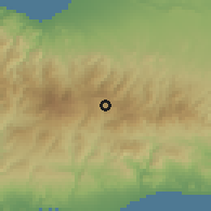 Shaded relief of the 55 km around Agridia, drawn from the GMTED2010 grid