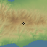 Shaded relief of the 55 km around Pelendri, drawn from the GMTED2010 grid