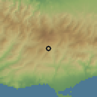 Shaded relief of the 55 km around Pera Pedi, drawn from the GMTED2010 grid