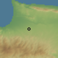 Shaded relief of the 55 km around Peristerona, drawn from the GMTED2010 grid