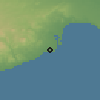 Shaded relief of the 55 km around Perivolia, drawn from the GMTED2010 grid