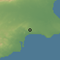 Shaded relief of the 55 km around Pile, drawn from the GMTED2010 grid