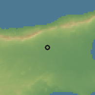Shaded relief of the 55 km around Pınarlı, drawn from the GMTED2010 grid