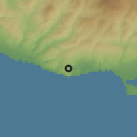 Shaded relief of the 55 km around Pissouri, drawn from the GMTED2010 grid