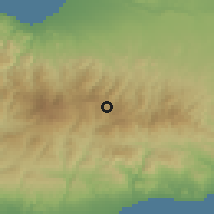 Shaded relief of the 55 km around Polystypos, drawn from the GMTED2010 grid