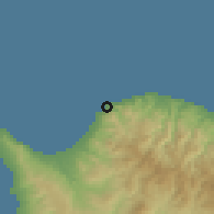 Shaded relief of the 55 km around Pomos, drawn from the GMTED2010 grid