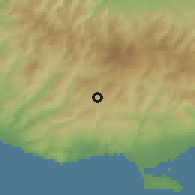 Shaded relief of the 55 km around Potamiou, drawn from the GMTED2010 grid