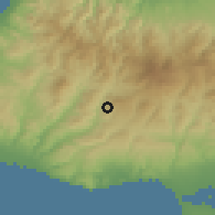 Shaded relief of the 55 km around Praitori, drawn from the GMTED2010 grid