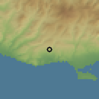 Shaded relief of the 55 km around Prastio Avdimou, drawn from the GMTED2010 grid