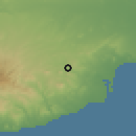 Shaded relief of the 55 km around Psevdas, drawn from the GMTED2010 grid