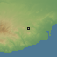 Shaded relief of the 55 km around Pyrga, drawn from the GMTED2010 grid