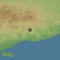 Shaded relief of the 55 km around Sanida, drawn from the GMTED2010 grid