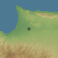 Shaded relief of the 55 km around Akçay, drawn from the GMTED2010 grid