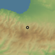 Shaded relief of the 55 km around Sinaoros, drawn from the GMTED2010 grid