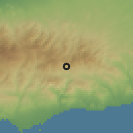 Shaded relief of the 55 km around Sykopetra, drawn from the GMTED2010 grid