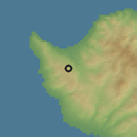 Shaded relief of the 55 km around Tera, drawn from the GMTED2010 grid