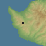 Shaded relief of the 55 km around Theletra, drawn from the GMTED2010 grid