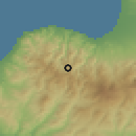 Shaded relief of the 55 km around Tsakistra, drawn from the GMTED2010 grid