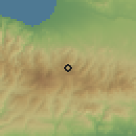 Shaded relief of the 55 km around Agia Eirini, drawn from the GMTED2010 grid
