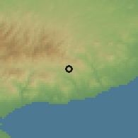 Shaded relief of the 55 km around Vavla, drawn from the GMTED2010 grid