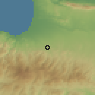 Shaded relief of the 55 km around Vyzakia, drawn from the GMTED2010 grid