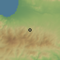 Shaded relief of the 55 km around Xyliatos, drawn from the GMTED2010 grid
