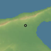 Shaded relief of the 55 km around Akova, drawn from the GMTED2010 grid