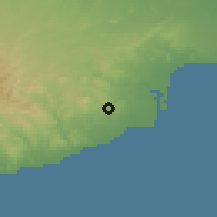 Shaded relief of the 55 km around Alethriko, drawn from the GMTED2010 grid