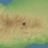 Shaded relief of the 55 km around Alona, drawn from the GMTED2010 grid