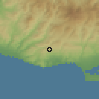 Shaded relief of the 55 km around Anogyra, drawn from the GMTED2010 grid