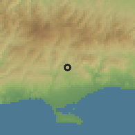 Shaded relief of the 55 km around Apesia, drawn from the GMTED2010 grid