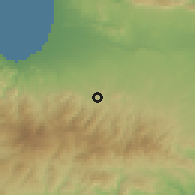 Shaded relief of the 55 km around Agia Marina Xyliatou, drawn from the GMTED2010 grid